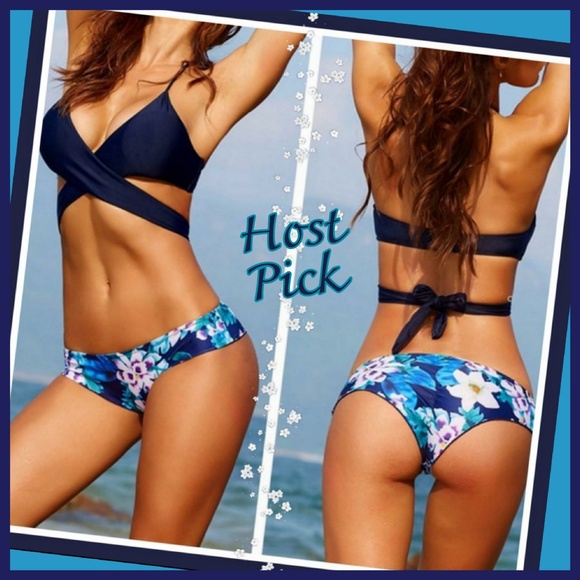 Moon Goddess Boutique Other - Crisscross Style Navy Blue Top Floral swim Bottom